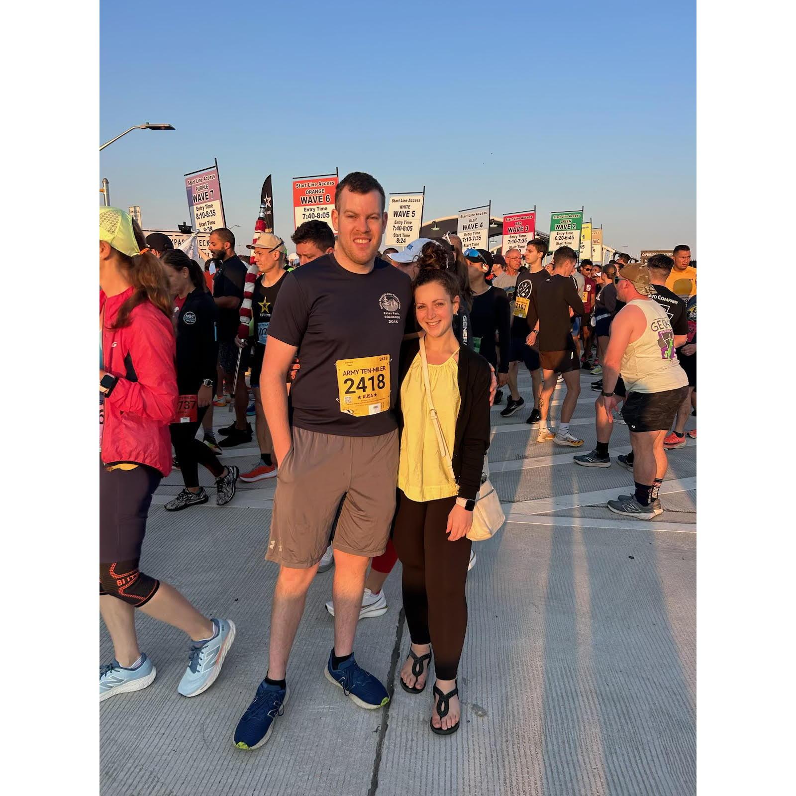 Sam getting ready to run the Army 10 Miler at the Pentagon!