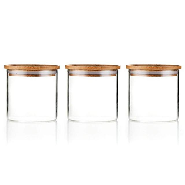 Sweejar Glass Food Storage Jar with Lid(set of 3),Airtight Canisters for Bathroom,Kitchen Container with Bamboo Cover for Serving Tea, Coffee, Spice and More