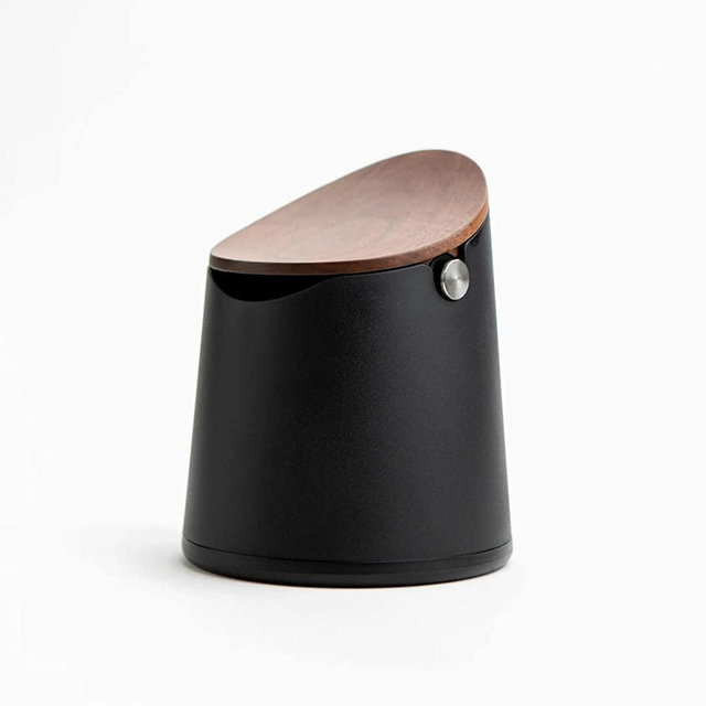 The Arc Knock Box | Holds 12-16 pucks | Walnut Lid | Elegant Design | Crema Coffee Products (Black)