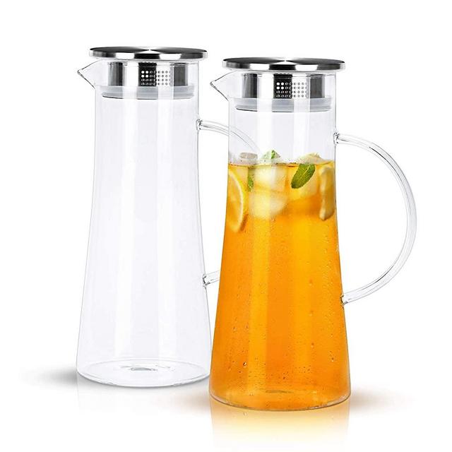 OGGI Clear Carafe w/Flip Open Lid - Ideal Juice Bottle, Clear Pitcher with  Lid, Tea Pitcher, Water Carafe, 1.6 Lt(54Oz), Black Lid