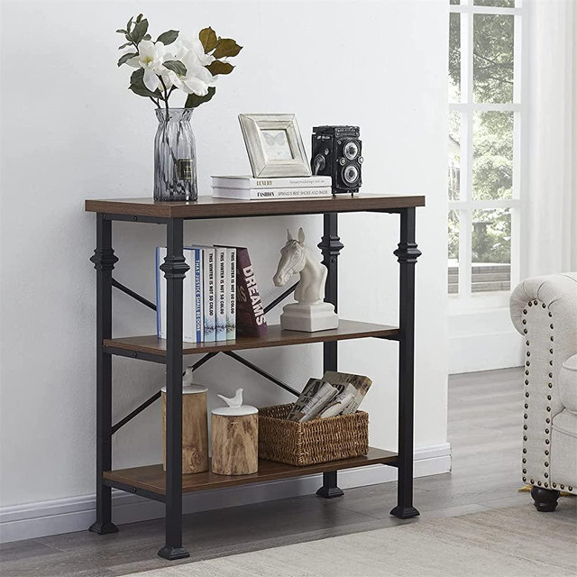 Hombazaar 3-Tier Rustic Bookshelf,Modern Industrial Bookcase with Storage Shelves for Living Room Bedroom Kitchen Home Office ,34.7 inches,Brown