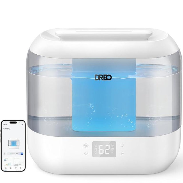 Dreo Smart Humidifiers for Bedroom, Top Fill 4L Cool Mist Humidifier with Nightlight, 36H Runtime, Touch/APP/Voice Control, Quiet Ultrasonic Humidifiers for Large Room, Home, Baby, Plants, Office