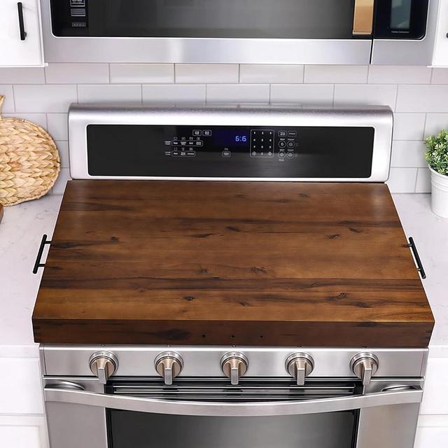 TIDITA Stove Top Covers for Electric Stove - Acacia Wood Noodle Board for Gas Stovetop - Stove Top Covers for Gas Burners - Wooden Kitchen Sink Cover (Walnut Color, 30"L x 22"W x 2.49"H)