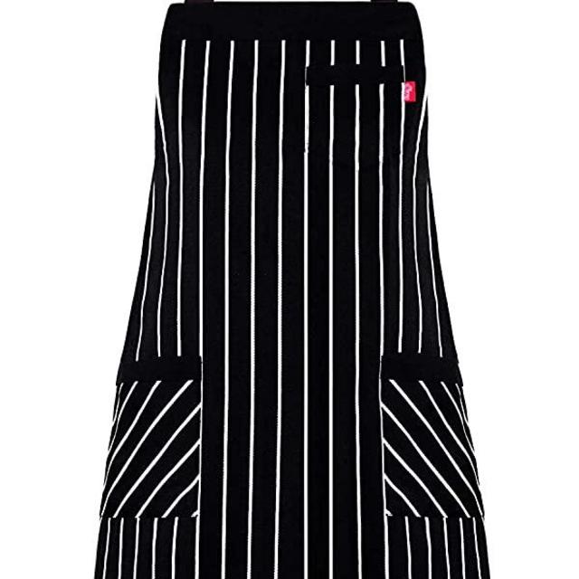 ALIPOBO Aprons for Women and Men, Kitchen Chef Apron with 3 Pockets and 40" Long Ties, Adjustable Bib Apron for Cooking, Serving - 32" x 28" - Black/White Pinstripe - 1 Pcs