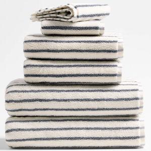 Set of 6 towels, color pampas ivory and blue stripes