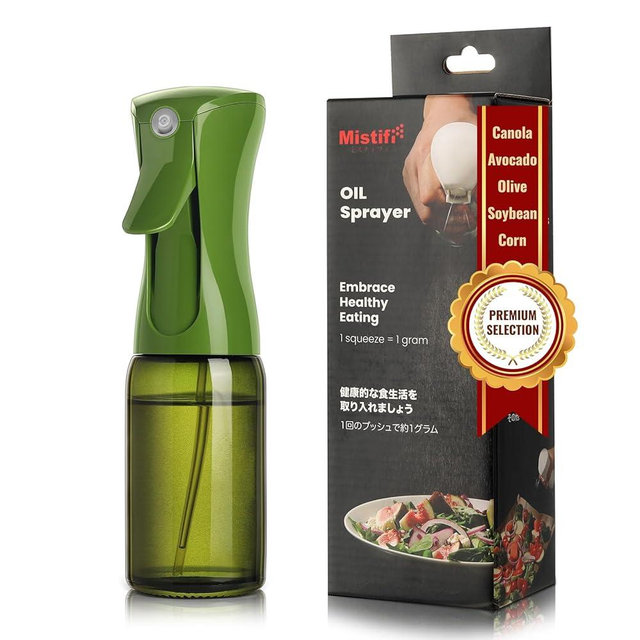 Mistifi Premium Oil Sprayer, Olive Oil Sprayer – Dark Glass Bottle for Cooking, Air Fryer & Salad – Fine Mist, Easy Press – Abyss/Olive Green