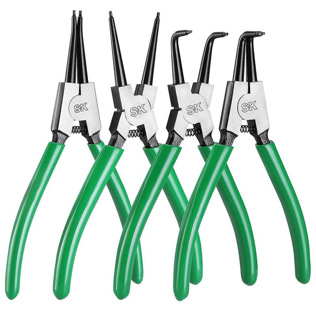 SK 4-Piece Snap Ring Pliers Set, 7-Inch Internal/External Circlip Pliers with Straight/Bent Jaw, Tip Diameter 0.07'', Premium CR-V Steel