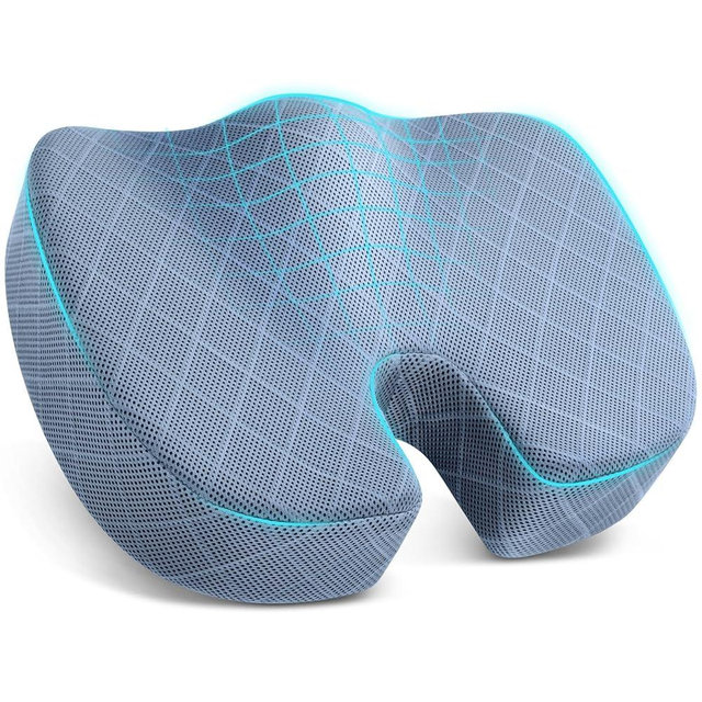 TushGuard Office/Car Seat Cushion, Non-Slip Sciatica & Back Coccyx Tailbone Pain Relief Chair Pad, Memory Foam Butt Pillow for Computer Desk, Wheelchair, Driving (Light Blue)