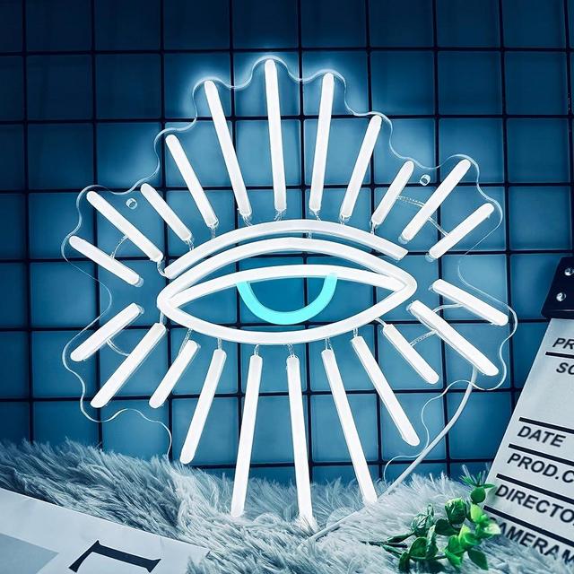 Abooly Evil Eyes Neon Signs for Wall Decor, Dimming LED White Goth Eyes Neon Signs,USB Neon Wall Signs for Game Room Bedroom Man Cave Kids Room Party Christmas Gift(11.8x13in)