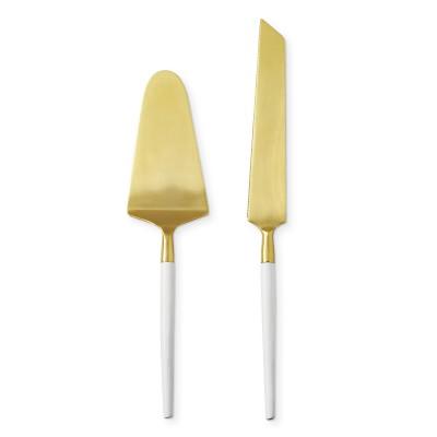 Gold and White Cake Knife and Server Set