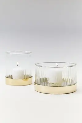 Fleck Fluted Glass Votives, Set of 2