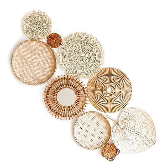 Wicker Wall Decor set of 9. Boho Wall Hanging. Wall Basket Decor. Boho Wall Baskets with Rattan Mirror. Each piece is handmade and varies in color, and variety. |Farmhouse Decor| Boho Decor