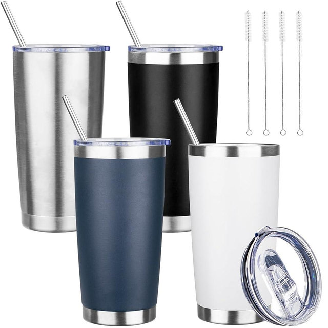 YEBTS Life 20 oz Tumbler with Lids and Straws, Stainless Steel Insulated Travel Coffee Mug, Double Wall Vacuum Insulated Tumblers, Powder Coated Coffee Tumbler for Cold & Hot Drinks (Mix Color-3)