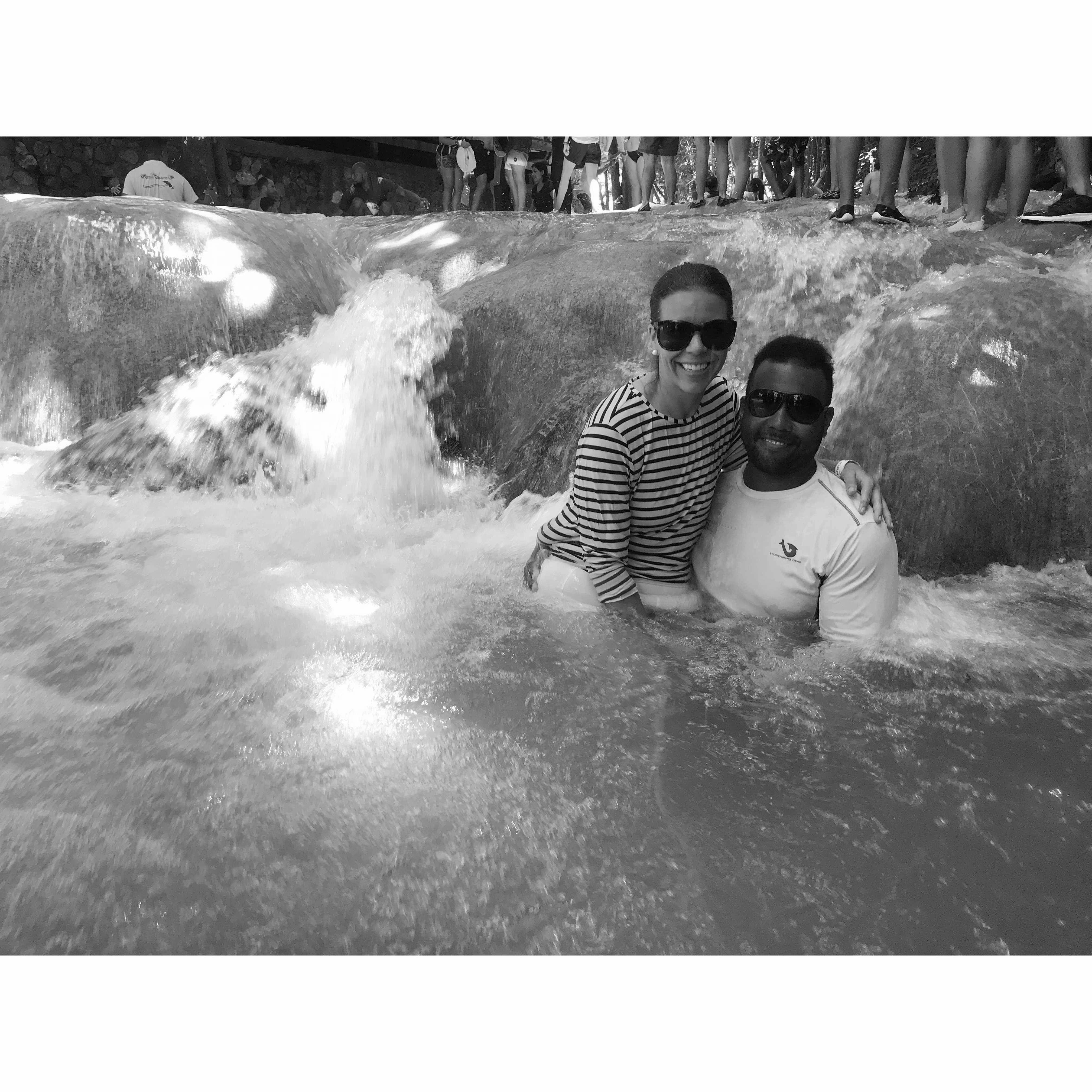 "Hiking" the waterfalls in Jamaica. July 2019