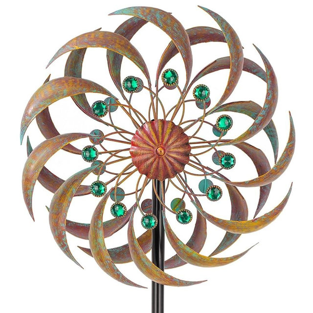 VEWOGARDEN Garden Metal Wind Spinners Outdoor Kinetic Wind Sculptures & Spinners for Yard Lawn Patio Decorations, Patina