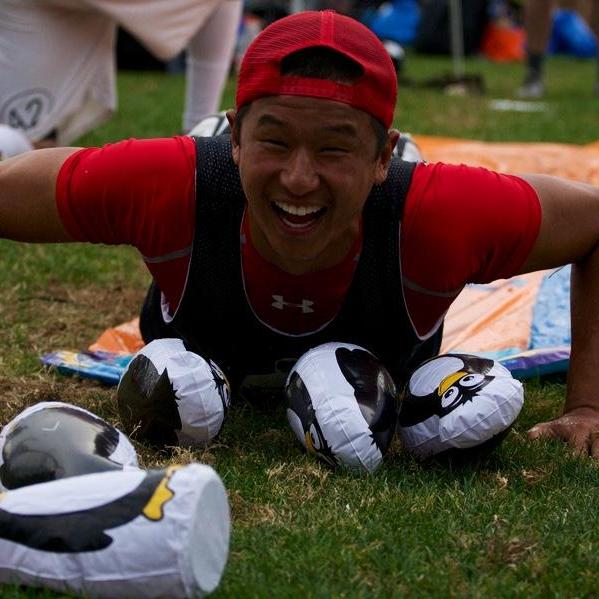This is Amelia's most favorite picture of Chuck. It was a spirit game after a frisbee tournament where we went bowling for penguins.