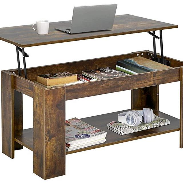 Lift Top Coffee Table, Modern Table Air Rod- Pop-Up Tabletop with Hidden Compartment and Storage Shelf for Living Room Reception Room
