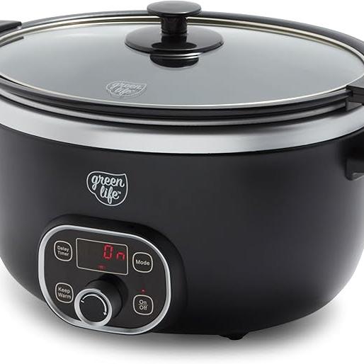 GreenLife 6 Quart Ceramic Slow Cooker, Black