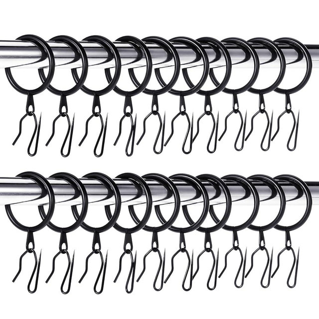 Hotop 60 Pieces 1.26 Inch Metal Drapery Curtain Rings Curtain Hanging Rings and 60 Pieces Metal Curtain Drapery Pin Hooks for Window Door Shower Curtain (Black)