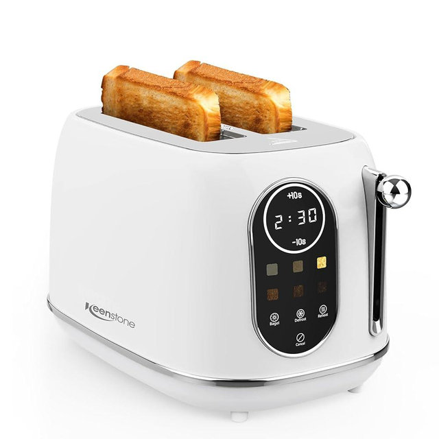 Keenstone Toaster Touch Control, Retro Toaster with Touchscreen, Stainless Steel 2 Slice Toaster Extra Wide Slot Features Bagel, Reheat, Defrost, Cancel, 6 Shade Settings&Removable Crumb Tray