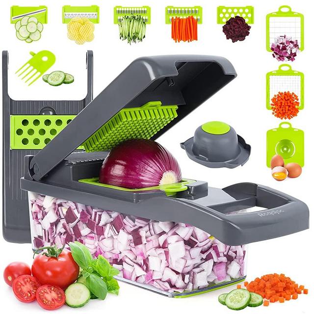 Vegetable Chopper, Onion Chopper, Mandolin Slicer,Pro 10 in 1professional food Choppermultifunctional Vegetable Chopper and Slicer, Dicing Machine, AdjustableVegetable Cutter With Container(grey)