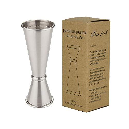 SKYFISH Japanese Style Jigger Stainless Steel Accurate Measurement for Double Cocktail Recipes Shaker Mug Measuring Glass 1oz / 2oz