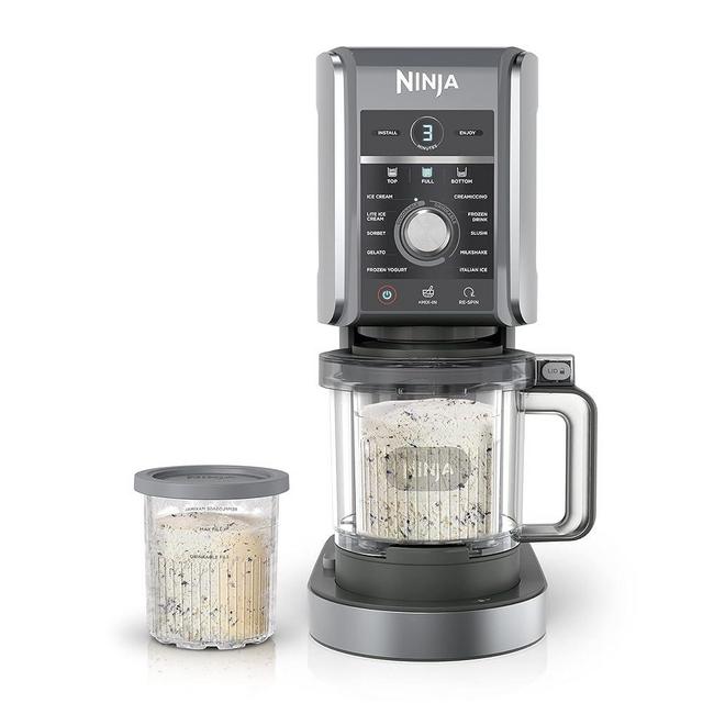 Ninja NC501 CREAMi Deluxe 11-in-1 Ice Cream & Frozen Treat Maker for Ice Cream, Sorbet, Milkshakes, Frozen Drinks & More, 11 Programs, with 2 XL Family Size Pint Containers, Perfect for Kids (Renewed) (Silver)