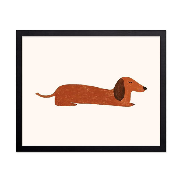 Monem Art Dachshund Print - Nursery Poster - Wiener Dog Art - Fun Toddler Playroom Wall Design - Minimal Animal Art - Boho Kid's Room or Nursery Decor - 11x14 Black Framed