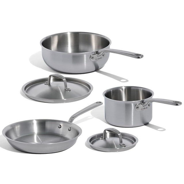 Made In Cookware - 5 Pc Stainless Steel Cookware Set - 5 Ply Clad - Includes Stainless Steel Frying Pan, Saucepan and Saucier with Lid - Professional Cookware - Crafted in Italy