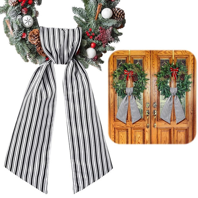 VitalCozy 2 Pcs Wreath Sash for Front Door Chinoiserie Patriotic Wreath Sash Accessories for Embroidery Monogram Outdoor Indoor Party Yard Doorway 4.5" W x 56" L(Stripe)
