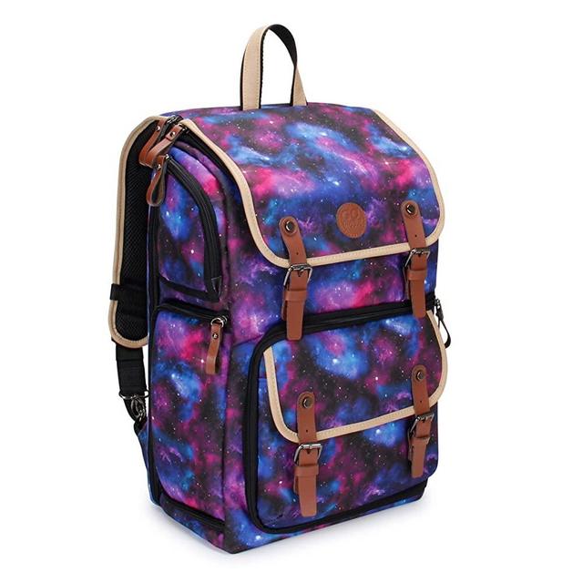 GOgroove Full-Size DSLR Photography Backpack Case for Camera and Laptop with 15.6 inch Laptop Space, Accessory Storage, Tripod Holder, Long-Lasting Durability and Weatherproof Rain Cover (Galaxy)