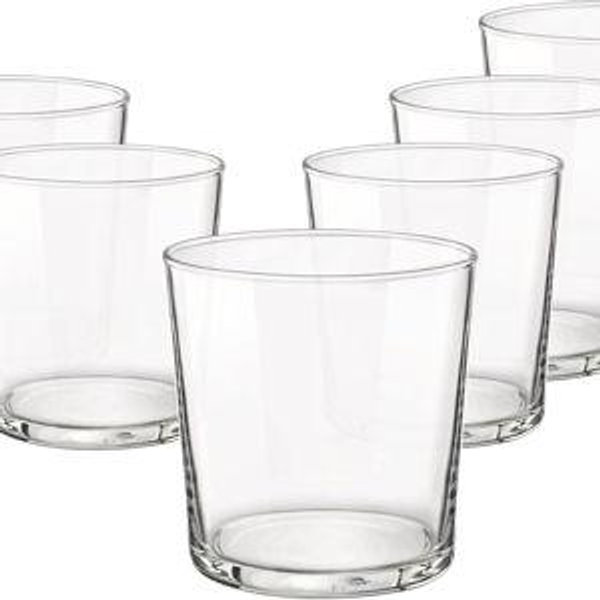 Bormioli Rocco Bodega Medium Glass Tumblers, Set of 6-12 oz Tempered Drinking Cups with Clean Minimal Design - Stackable Clear Glassware for Water, Wine, Juice & Cocktails for Home Bar Use