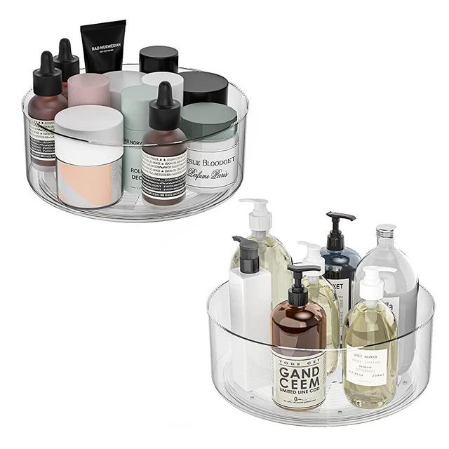 G.a HOMEFAVOR 2 Pack Lazy Susan 9" Clear Plastic Turntable Organizer Rotating Spice Rack Kitchen Storage Cosmetic Makeup Organizers for Pantry, Countertop, Fridge, Shelf, Vanity, Bathroom