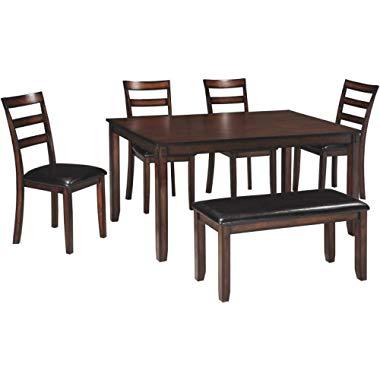 Ashley Furniture Signature Design - Coviar Dining Room Table and Chairs with Bench (Set of 6) - Brown