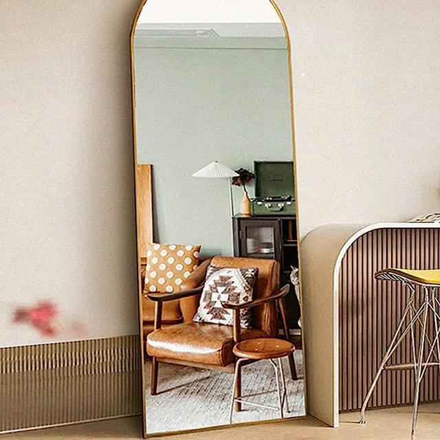 Otlsh Floor Mirror, 58"×18" Arched Full Length Mirror Arched with Stand, Standing Mirror, Full Body Mirror, Large Mirror, Arched Wall Mirror, Freestanding, Aluminum Frame - Gold