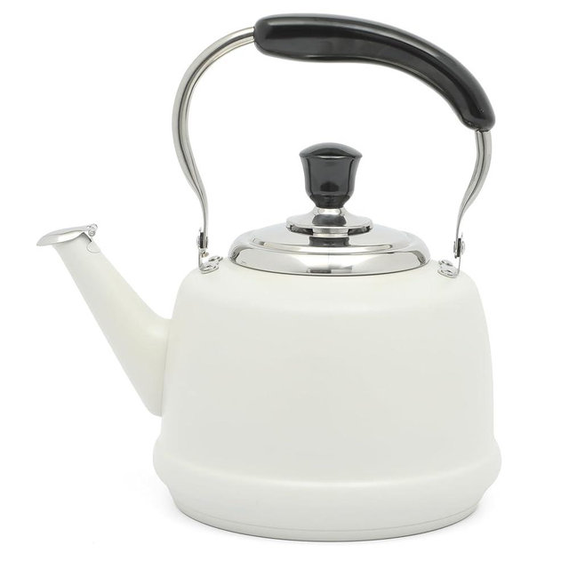 Martha Stewart Kingstree Large 2 Qt Heavy Gauge Stainless Steel Whistling Tea Kettle - Linen White Exterior