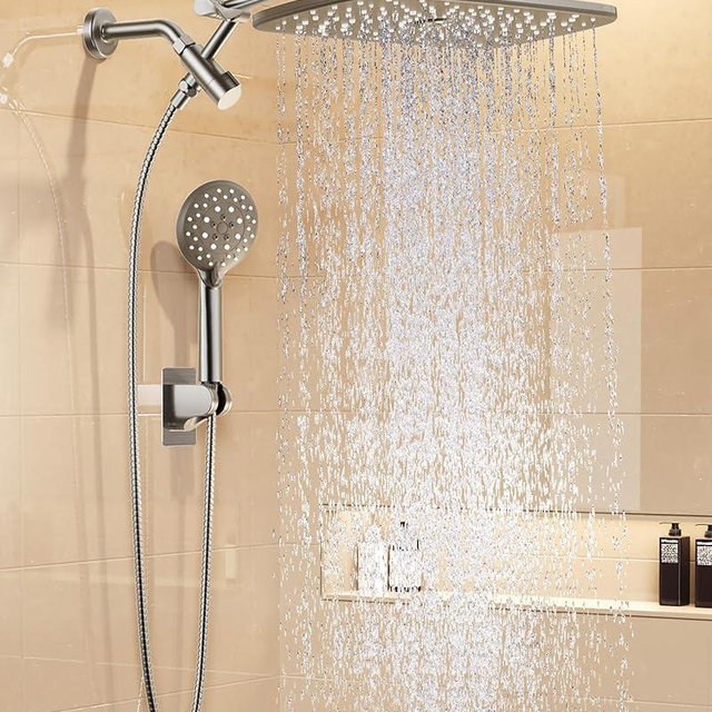 Veken 11.8" Rain Shower Head with Handheld, High Pressure Handheld Shower Heads with Multi Spray Modes,Rainfall Combo with 15" Metal Extension Arm,Detachable Dual Shower,Long 6 ft. Hose,Brushed Nickel