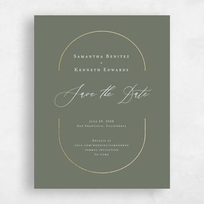 Dark Sage, Green Wedding Save the Date - Paltz Portrait Foil