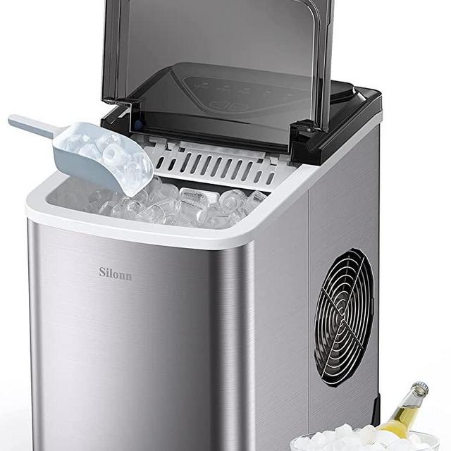 Silonn Ice Makers Countertop 9 Bullet Ice Cubes Ready in 6 Minutes, 26lbs in 24Hrs Portable Ice Maker Machine Self-Cleaning, 2 Sizes of Bullet-Shaped Ice for Home Kitchen Office Bar Party