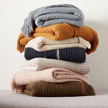 Cotton Waffle Throw - Midnight Color