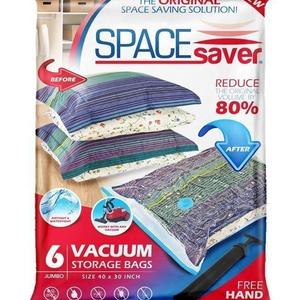 noubco - SpaceSaver Premium Reusable Vacuum Storage Bags (Jumbo 6 Pack), Save 80% More Storage Space. Double Zip Seal & Leak Valve, Travel Hand Pump Included.