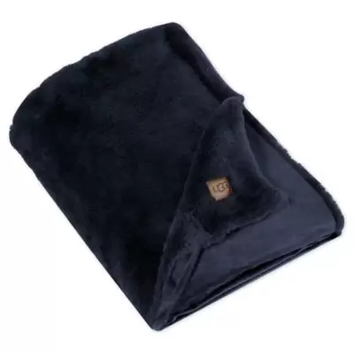 UGG® Keily Faux Fur Throw Blanket in Navy