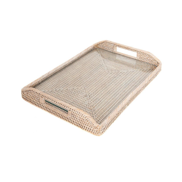Artifacts Rattan 17" Rectangular Tray with Glass Insert