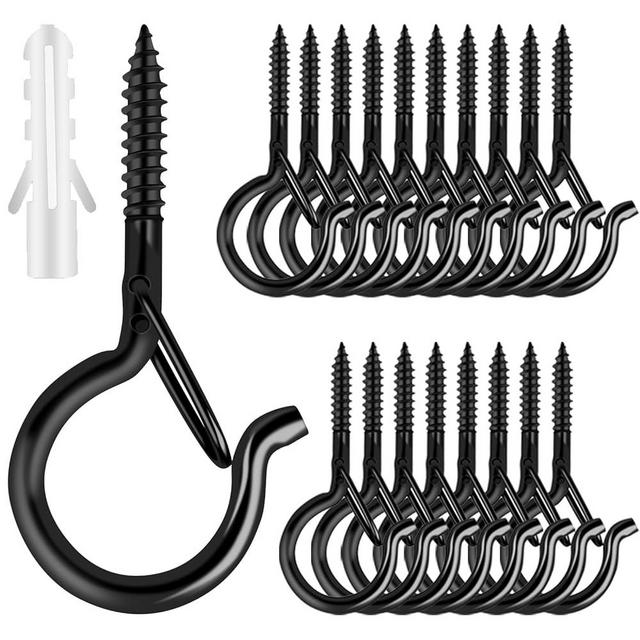 25 PCS Screw-in Hooks for Outdoor String Lights, Q Hangers String Light Hooks Outdoor for Outside, Swivel Hanging Basket Patio Light Hooks with Safe Buckle Screw in Planter Eye Hook for Wall Ceiling