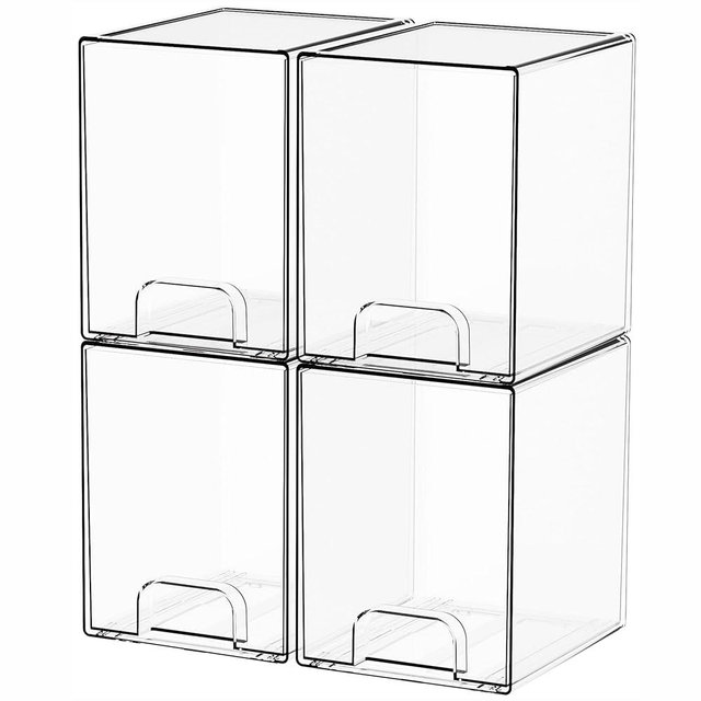 Yieach 7.6" H Baby Bottle Organizer for Cabinet,4 Pack BPA FREE Bottle Storage Organizer Baby,Clear Stackable Storage Drawers for Makeup,Skincare,Beauty Products Bathroom Closet Organizers and Storage