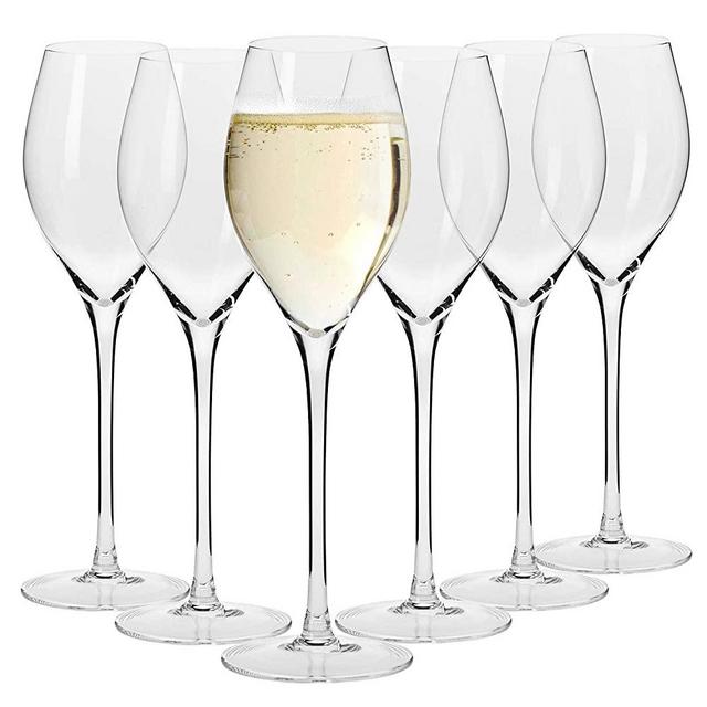 KROSNO Large Prosecco Champagne Sparkling Wine Glasses Flutes | Set of 6 | 9.5 oz | Harmony Collection | Perfect for Home, Restaurants and Parties | Dishwasher Safe