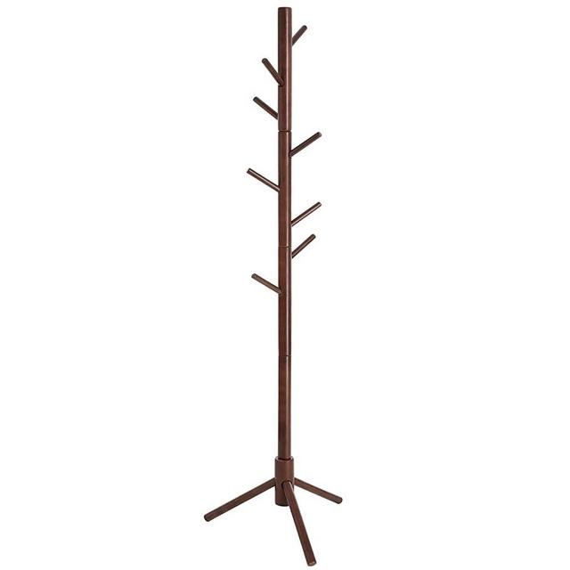 VASAGLE Coat Rack, Solid Wood Coat Stand, Free Standing Hall Coat Tree with 8 Hooks for Coats, Hats, Bags, Purses, for Entryway, Hallway, Rubberwood, Dark Walnut URCR04WN