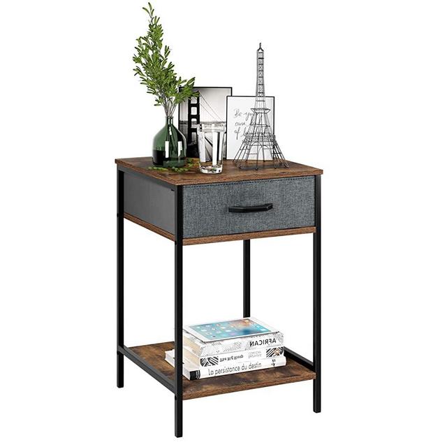 HOMFA Nightstand, 2-Tier End Table Side Table with Drawer, Shelf Dresser Storage Organizer and Open Shelf, Accent Table Modern Furniture in Bedroom Home, Vintage