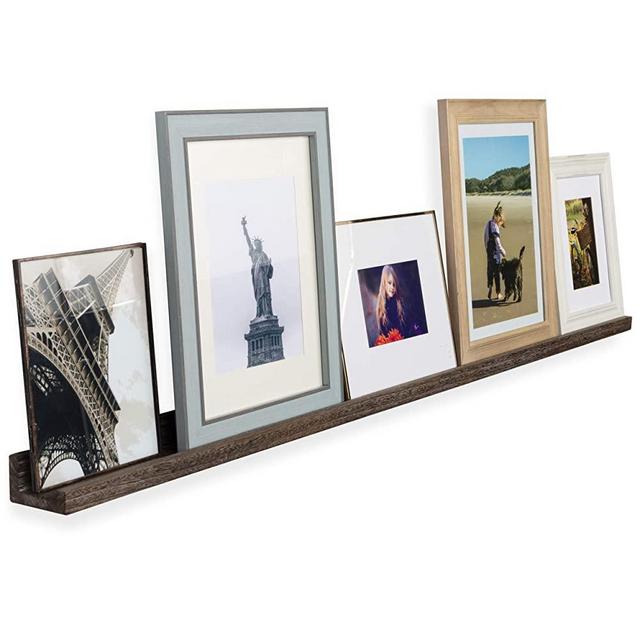 Rustic State Ted Wall Mount Extra Long Narrow Picture Ledge Shelf Display | 60 Inch Floating Wooden Storage Shelves Torched Brown