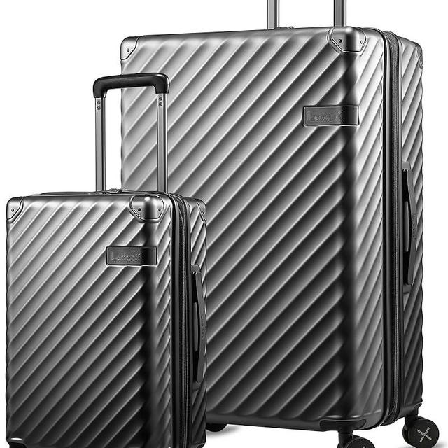 LUGGEX Luggage with Spinner Wheels, Polycarbonate Expandable Hard Shell Suitcase, 2 Piece Set, Charcoal Metallic